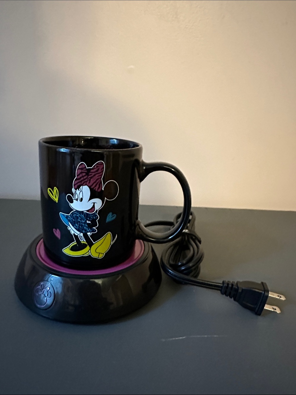 Disney Black Minnie Mouse Mug with Yellow and Pink Accent Mug Warmer